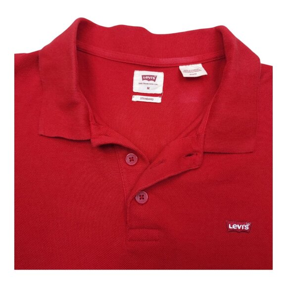 Levis Mens Red Polo Shirt Size Medium Standard Fit Cotton - Picture 4 of 9